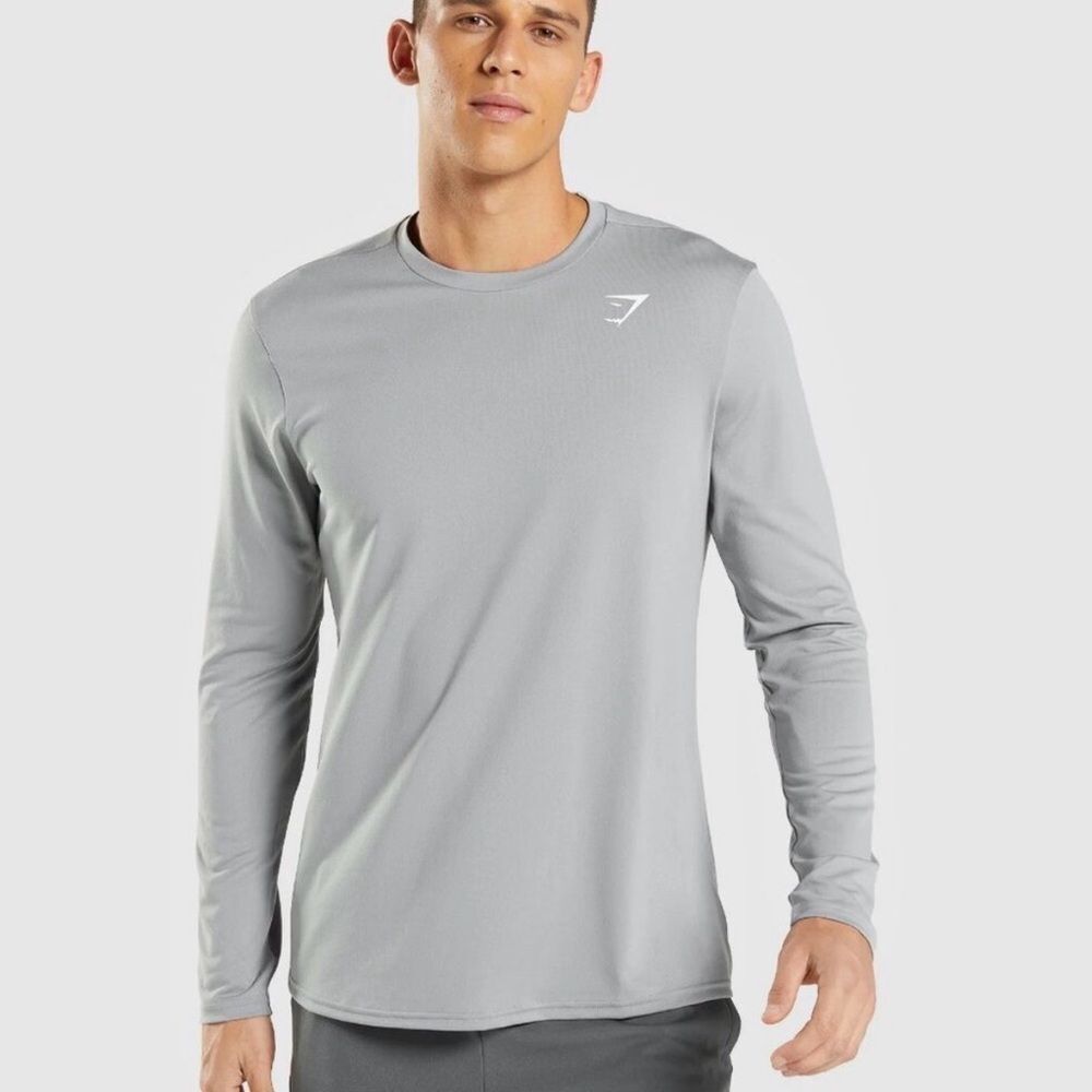 GYMSHARK | Smoke Gray Long Sleeve Slim Fit Arrival Crewneck Shirt Men’s Size S
